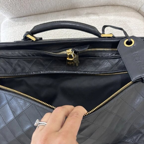 Authentic Chanel Black leather wild stitch 2 compartment suitcase travel bag - Picture 12 of 16